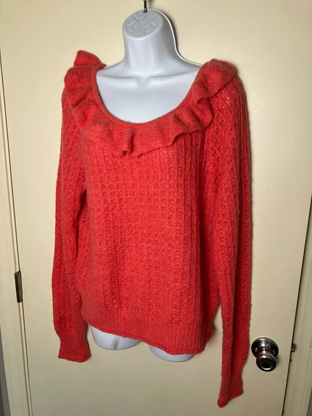 Anthropologie Cozy Ruffle-Trim Boat Neck Knit Pink Rose Sweater NWT Size XL - Picture 2 of 8